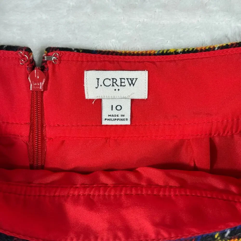 J. Crew Wool Blend A-Line‎ Mini Skirt Red Tartan Plaid Women's 10 Preppy Gossip